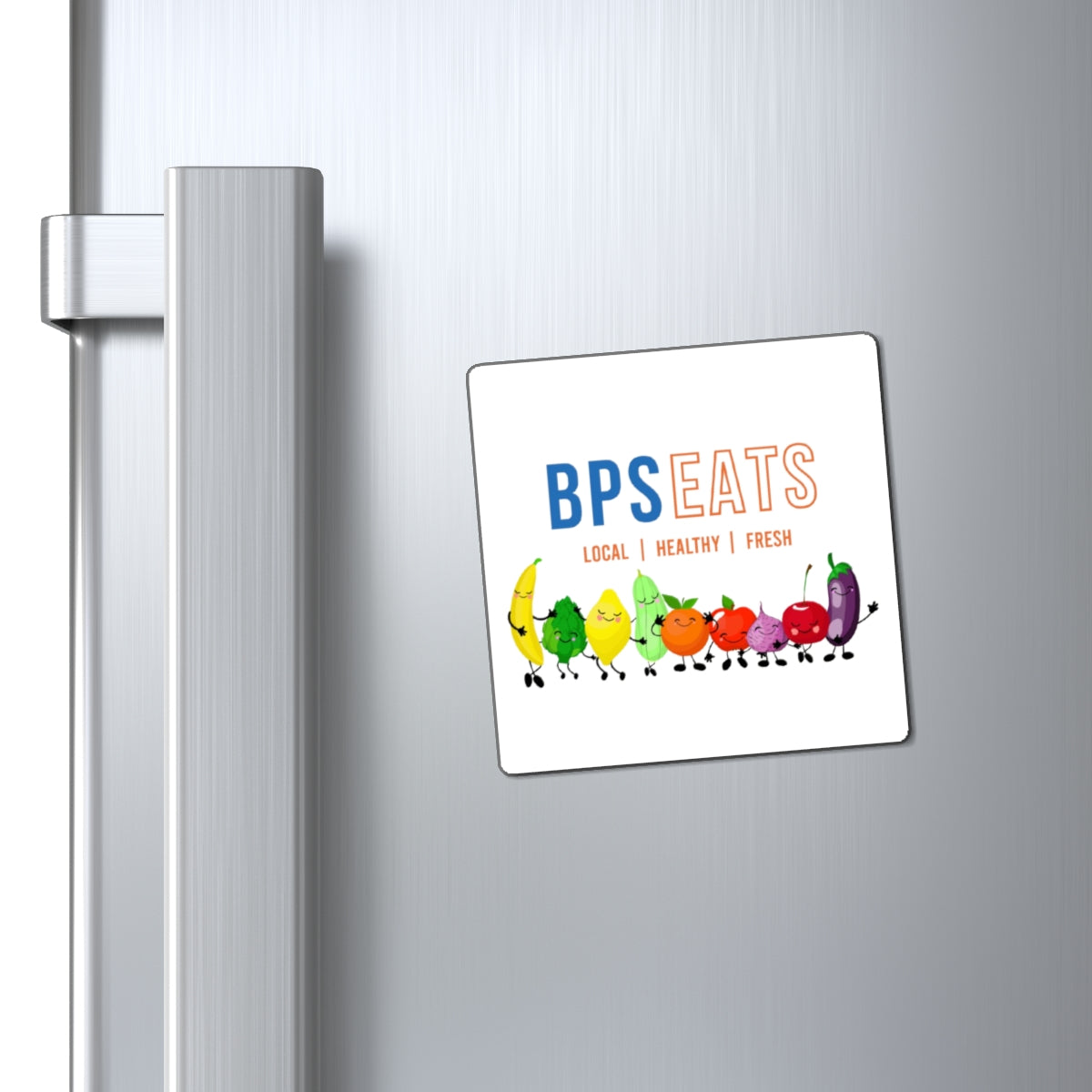 BPS Eats Square Magnet — Local • Healthy • Fresh Fruit & Veggie Fridge Magnet