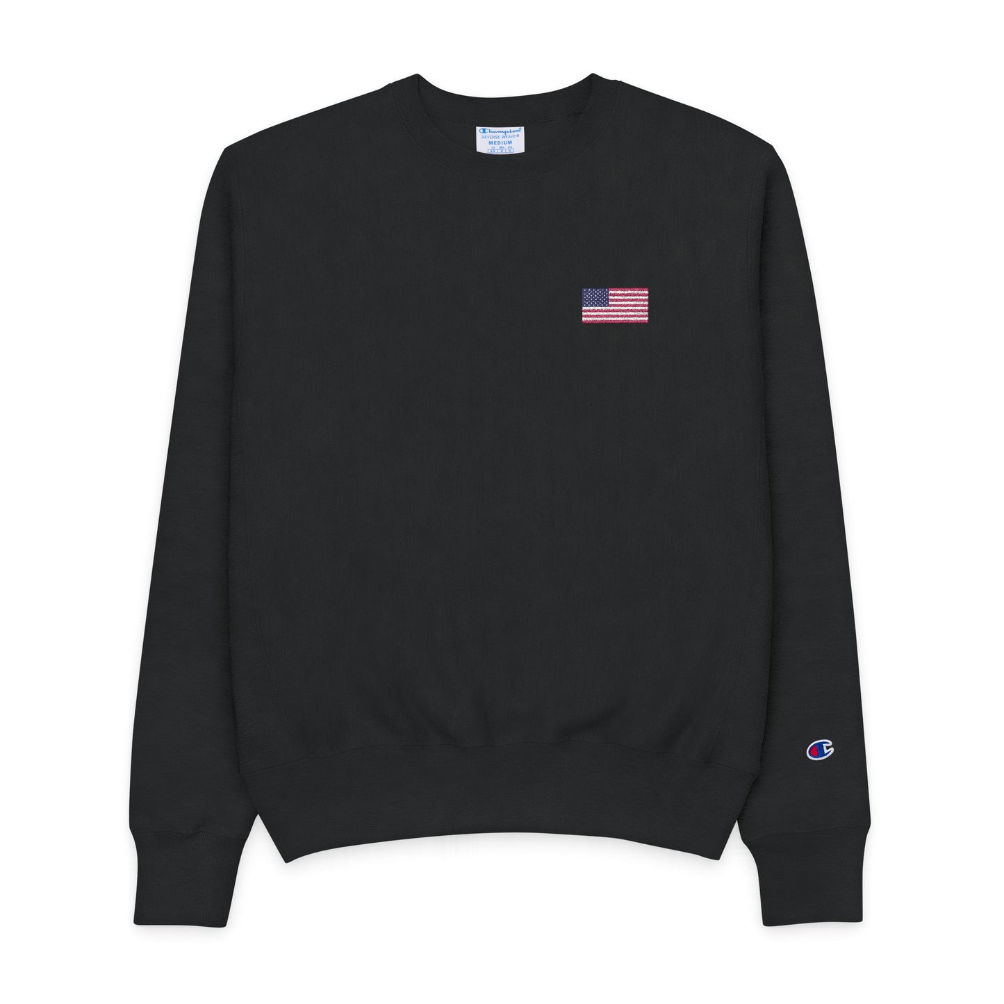 Champion Crewneck Sweatshirt - American Flag Patch Small Patriotic Chest Logo