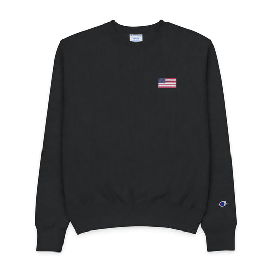 Champion Crewneck Sweatshirt - American Flag Patch Small Patriotic Chest Logo